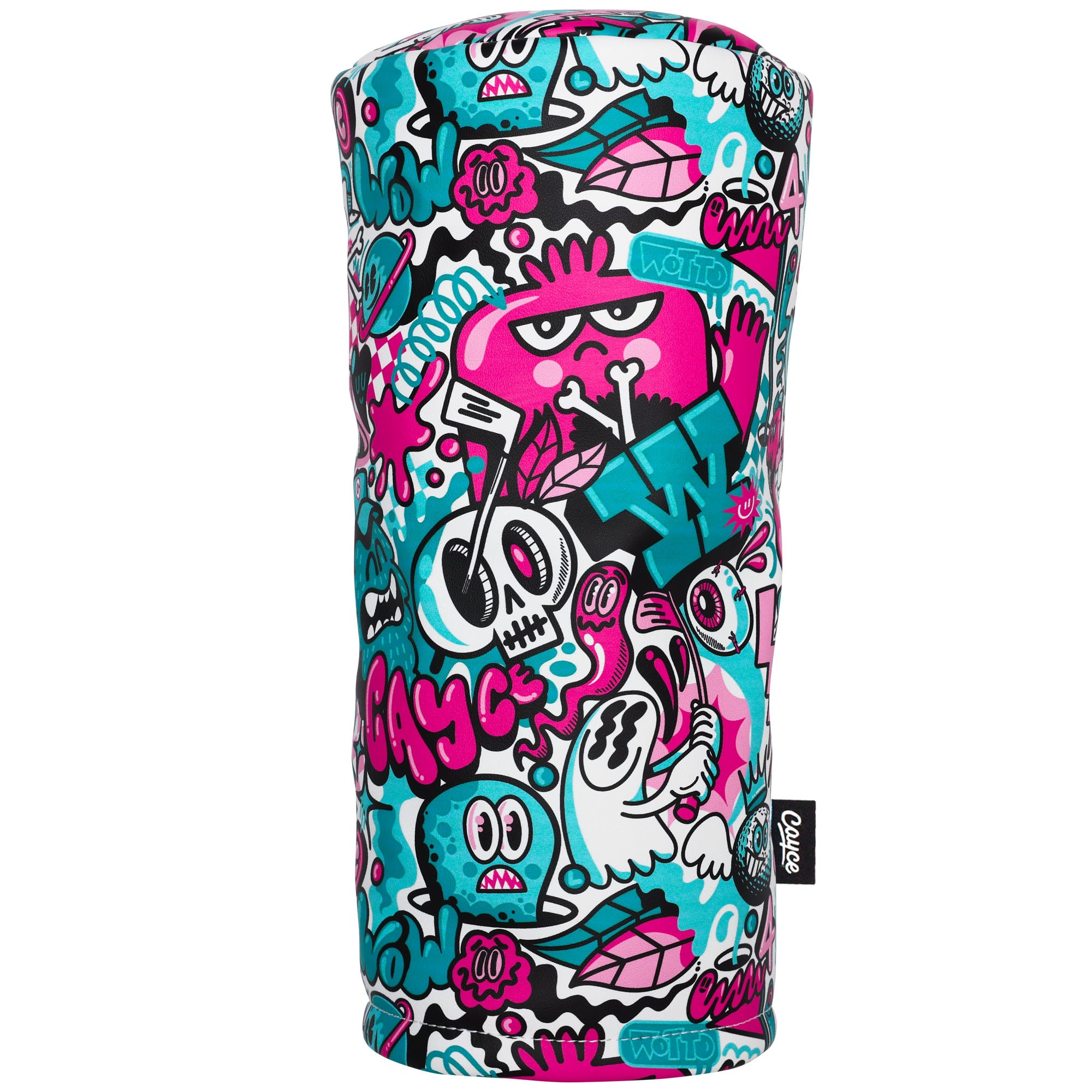 pink and teal graffiti inspired driver head cover  